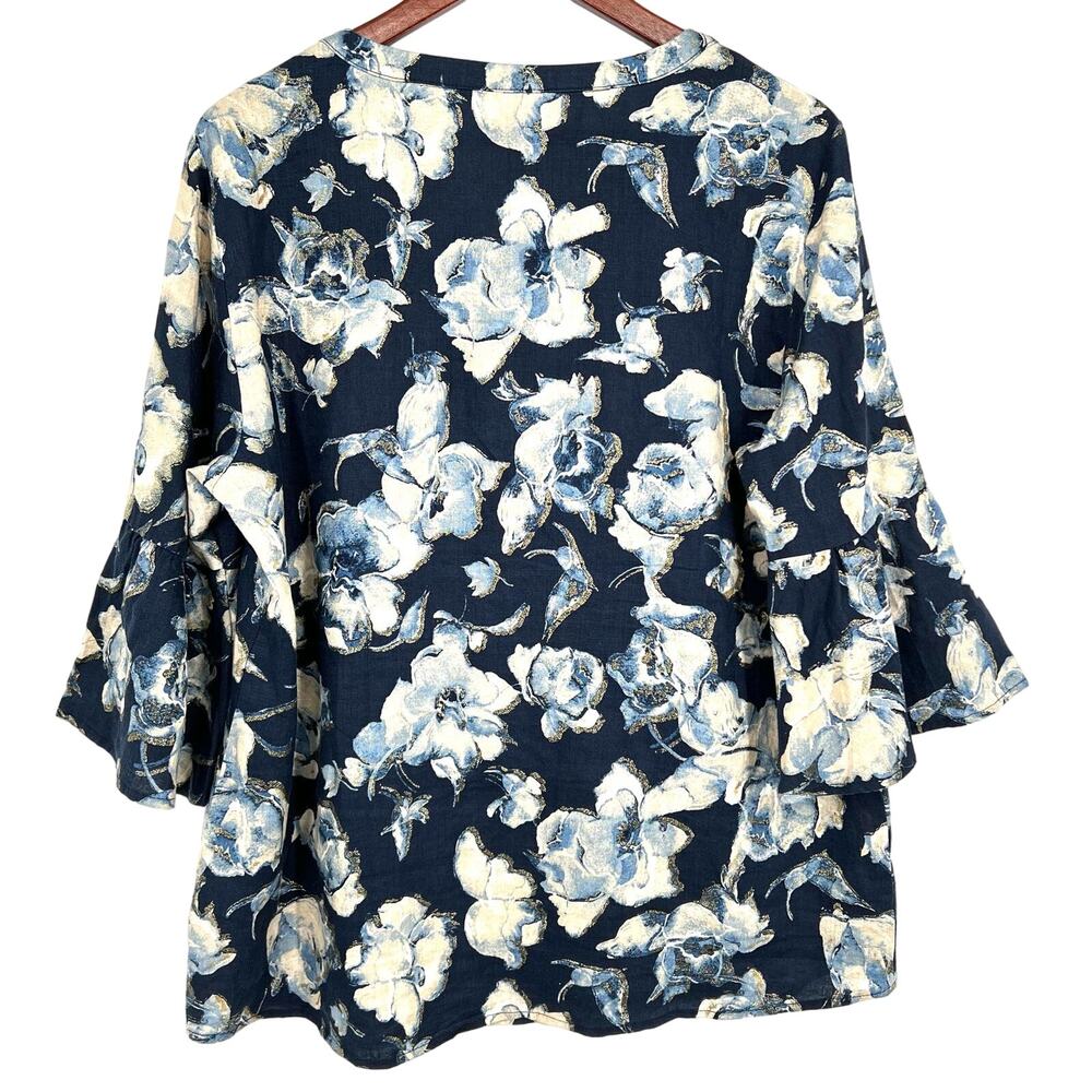 NEW NWT JM Collection SZ 16 100% LINEN Metallic Sparkly Blouse Shirt Top Blue - Picture 13 of 13